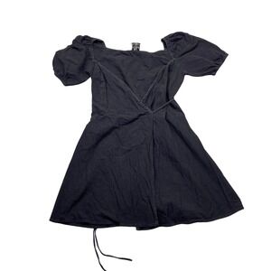 Seven Wonders Black Cotton Wrap Mini Dress Puff Sleeve Sz 8 Festive Grunge